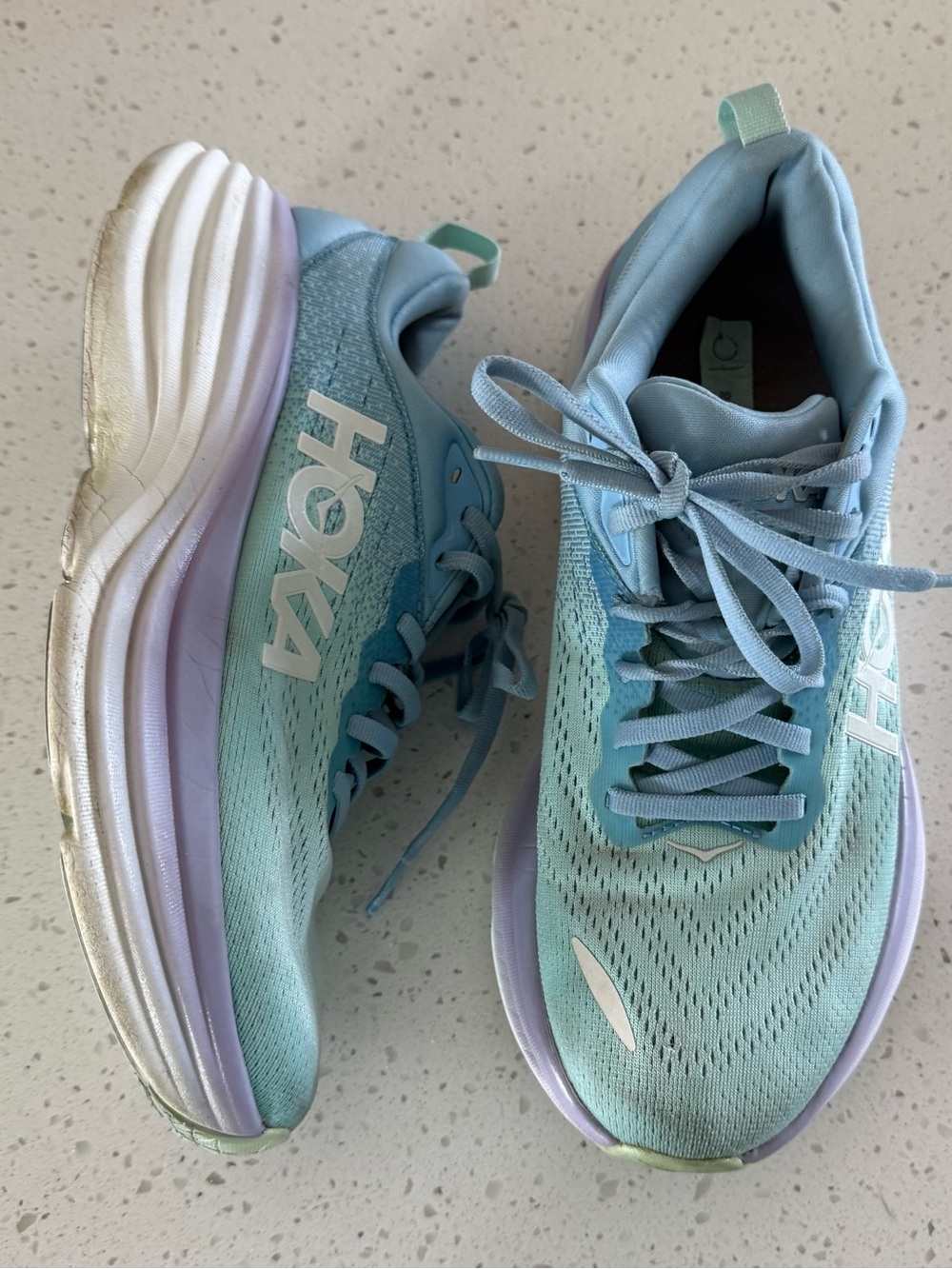 Hoka One One Bondi 8 Running Sneakers Shoes Women’s Size 8 B White Blue Active